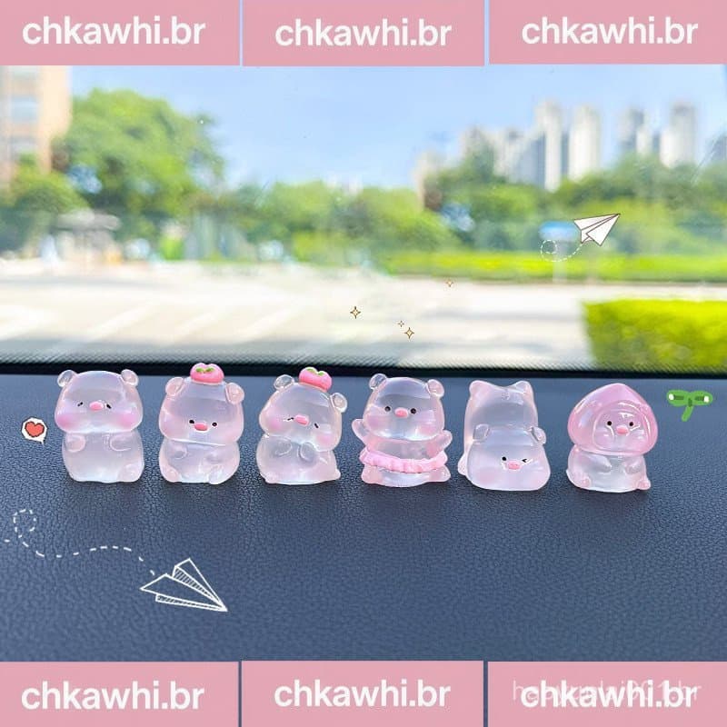 Bonito Luminoso Pêssego Porco Dos Desenhos Animados Decoração Interior Do Carro Boneca Console Central Tela Acessórios