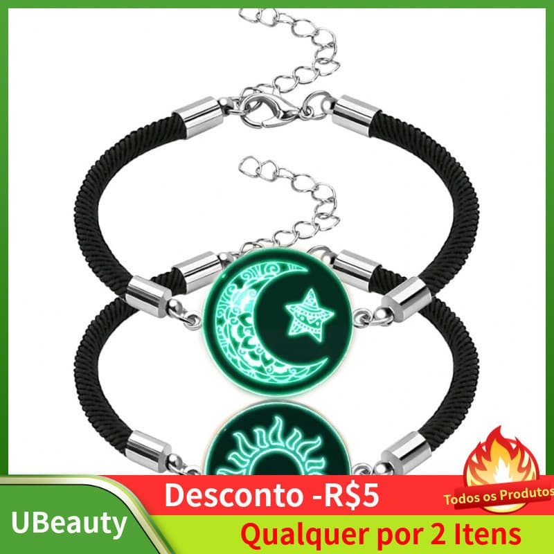 Pulseiras de Casal que Brilham no Escuro, Pulseiras Trançadas de Cobre e Zircônia, Presentes Perfeitos para Casais no Di