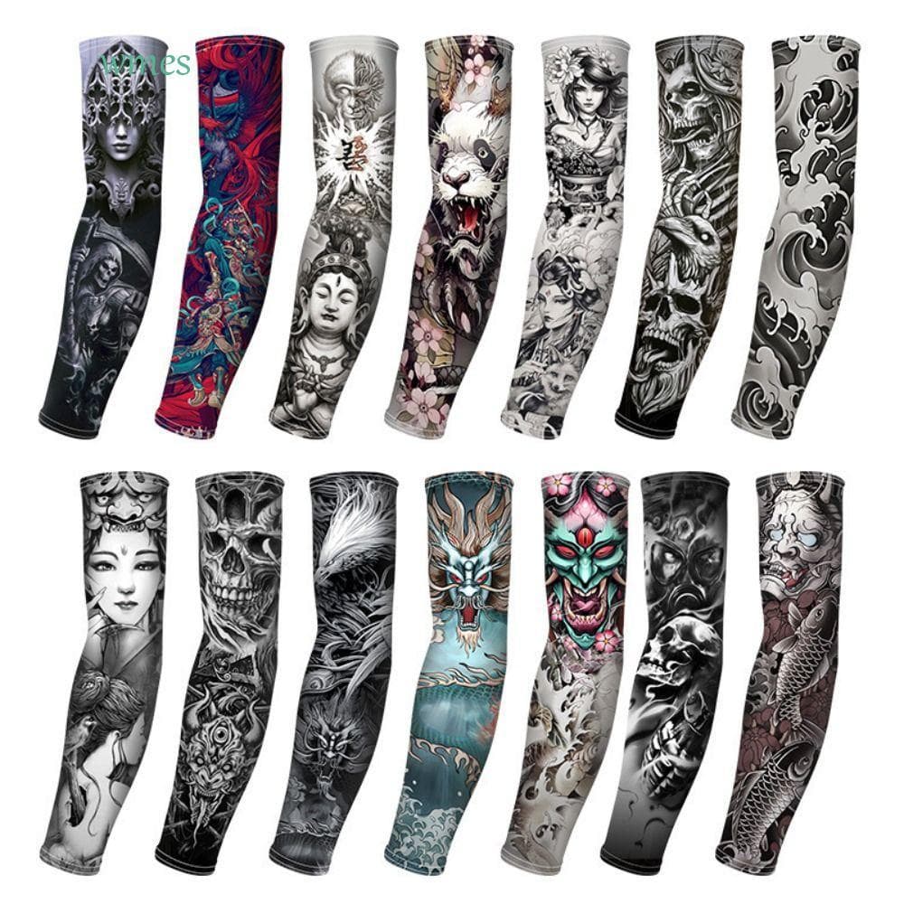Manga De Tatuagem De Braço De Flor WMES1 , Protetora Solar Masculina Elástica Com Padrão , Sem Costura