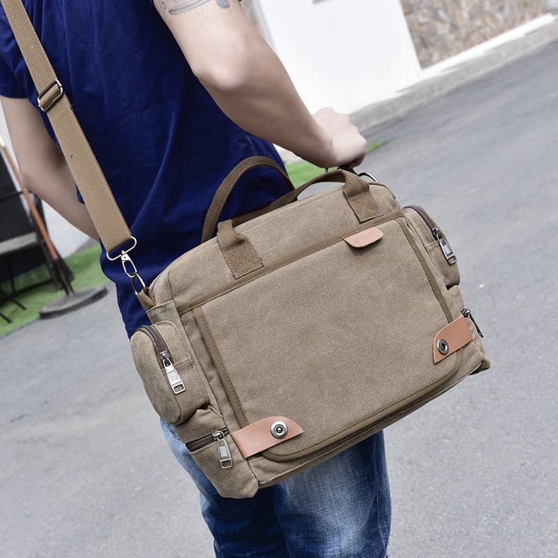 Bolsa de ombro masculina, bolsa mensageiro de lona, grande capacidade, multifuncional, portátil, ferramenta, computador,