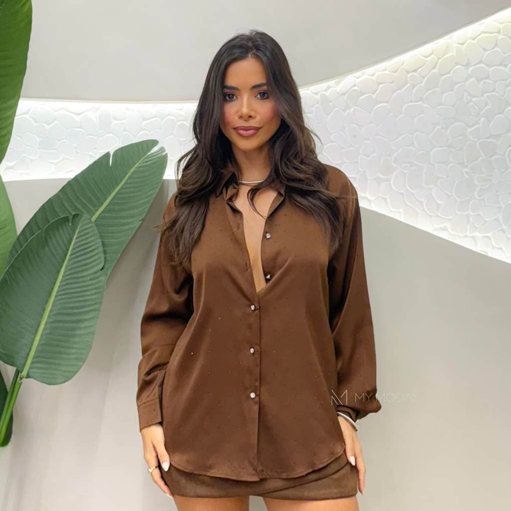 Camisa Acetinada Glow Feminina Brilho Elegante Moda Social Premium Trendy Chic