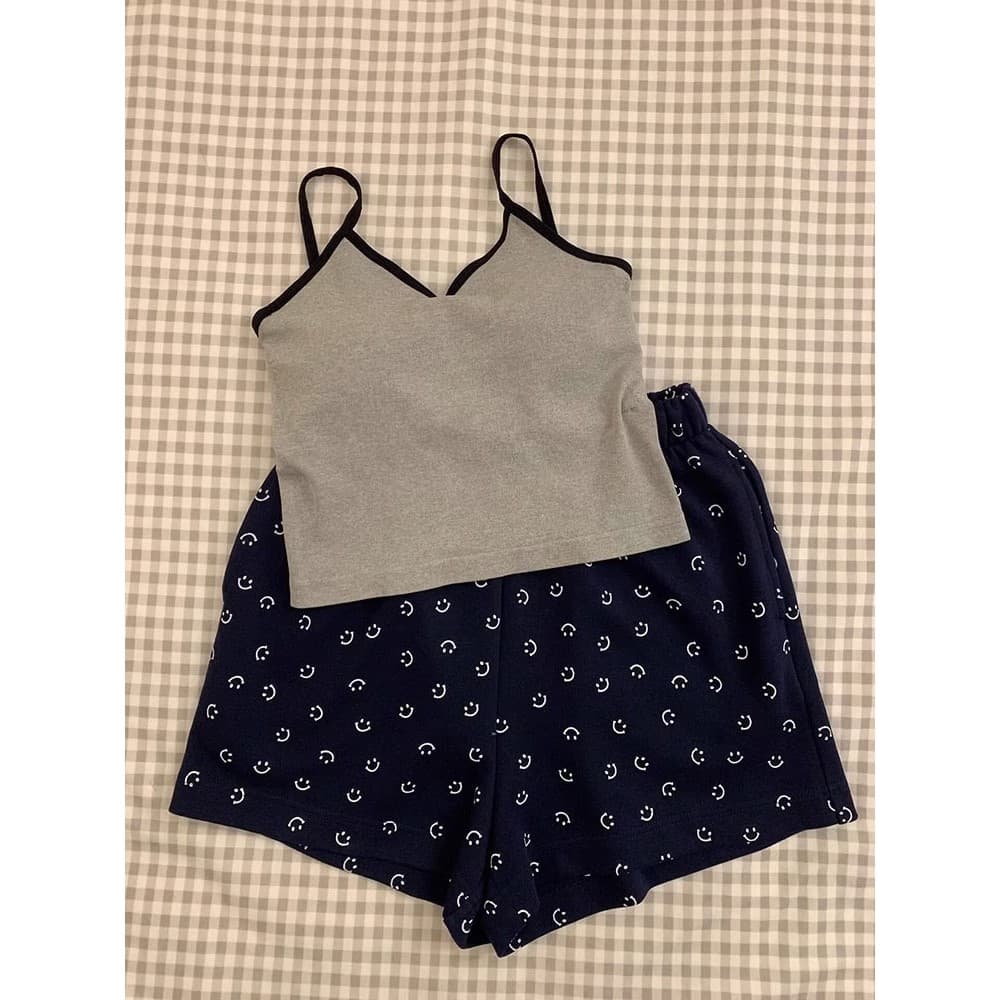 Ins estilo coreano estilingue pijamas feminino estilo verão com almofada no peito influenciador Smiley Shorts esportivos
