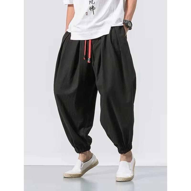 Moda masculina Hip-Hop linho Bloomers Harem calças gordura solta algodão linho perna larga Leggings calças na moda gordu