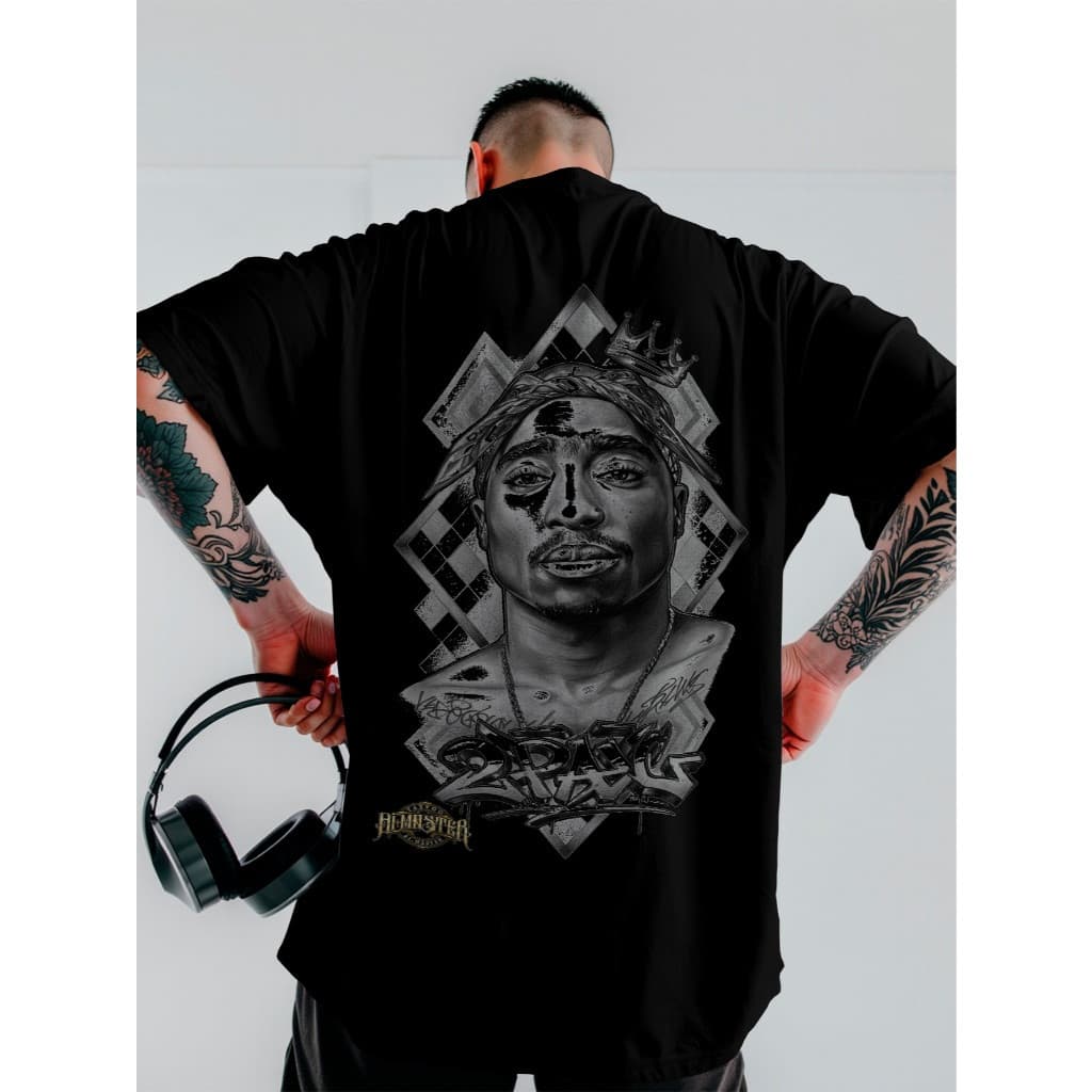 [Camiseta Vintage Masculina Algodão]HYP Camiseta Oversized  Tupac 2Pac Rap Icon Streetwear Unissex Ref4744