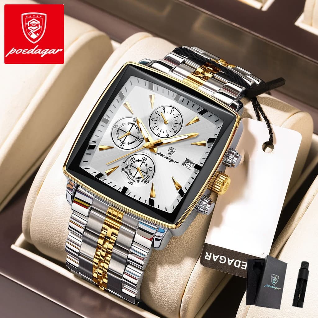 POEDAGAR Luxo Plaza Multi funcional Negócios Lazer Exquisite Impermeável Residencial Night Light Água Quartz Men's Watch