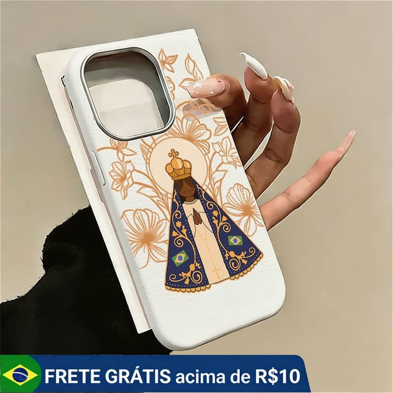 Nossa Senhora Capa Capinha Para iPhone 14 17 Air 16 15 Plus 13 12 11 Pro Max Couro Silicone Anti-Impacto