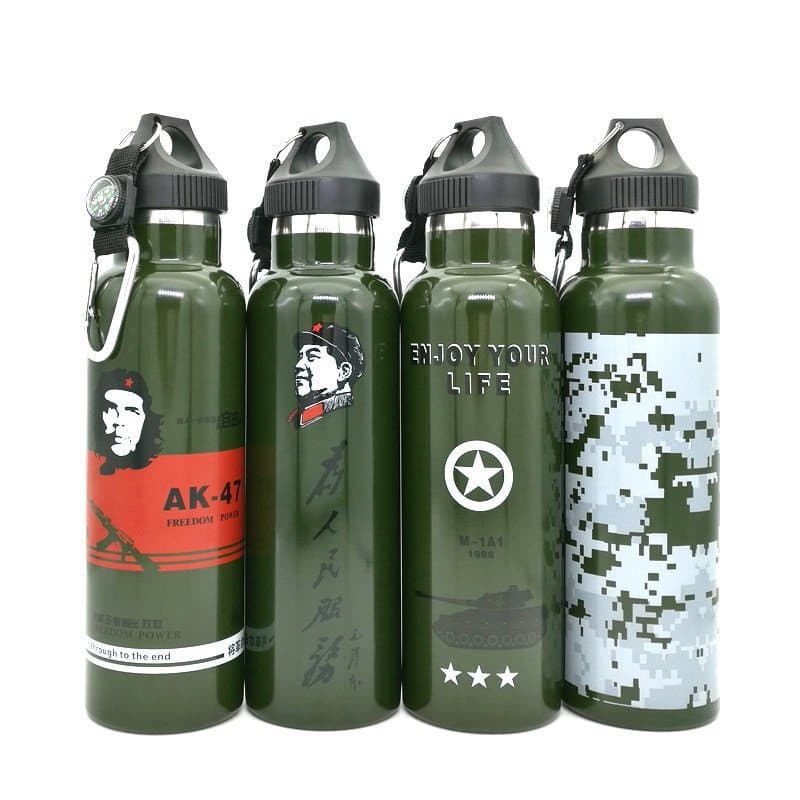 Garrafa de água esportiva camuflada em aço inoxidável 304, copo térmico portátil de grande capacidade, garrafa isolada a