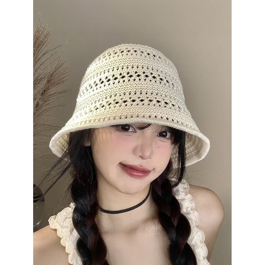 Chapéu balde de malha oco japonês feminino verão 2026 novo estilo estilo fino respirável balde chapéu protetor solar cha