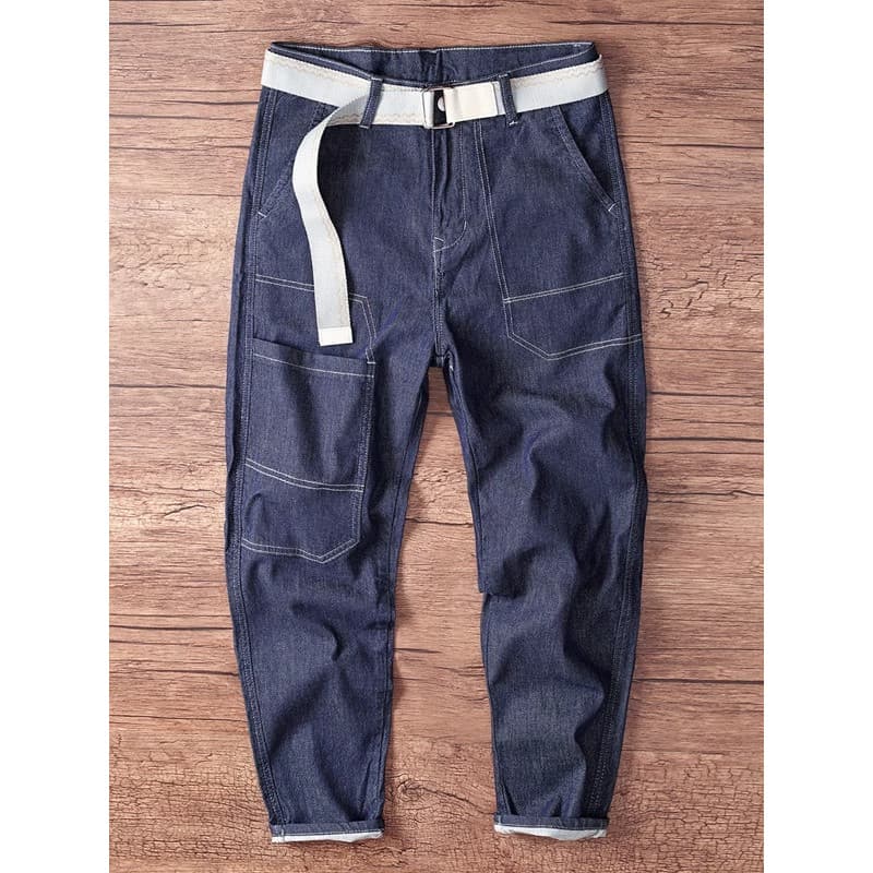 Primavera verão novo estilo americano macacão Street Wear Jeans masculino Retro Ami cáqui Multi-bolso Denim calças na al