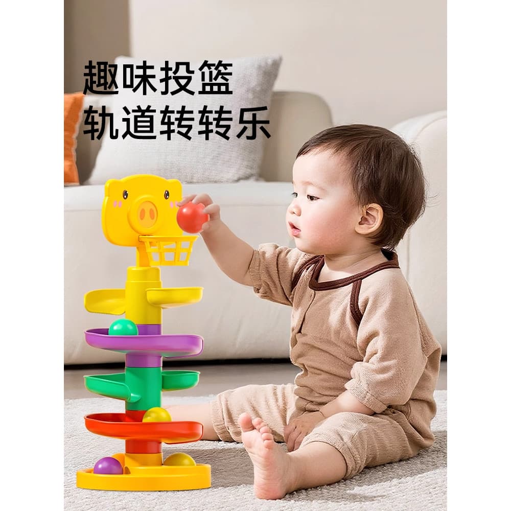 Die Le bebê brinquedos mastigáveis educação infantil quebra-cabeça girando torre brinquedos do bebê tiro pista girando d