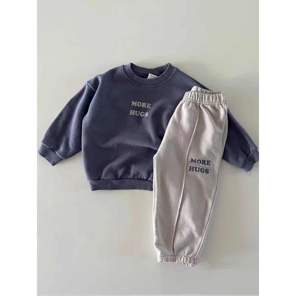 Versão coreana roupas de outono masculino feminino bebê manga comprida moletom simples terno de duas peças pequeno médio