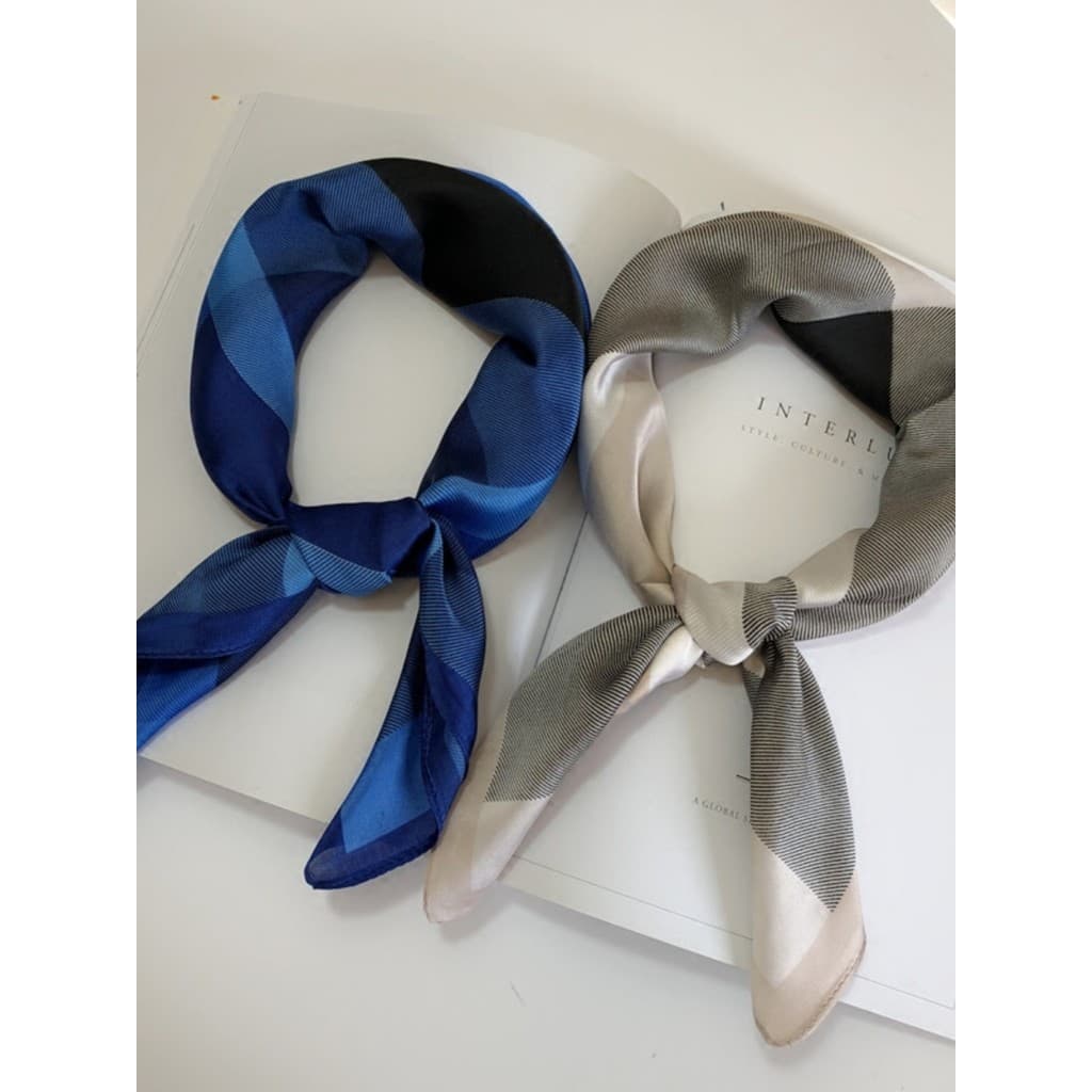 Novo estilo xadrez lenço de seda banco azul cachecol profissional pequeno lenço quadrado All-Match decorativo workwear c