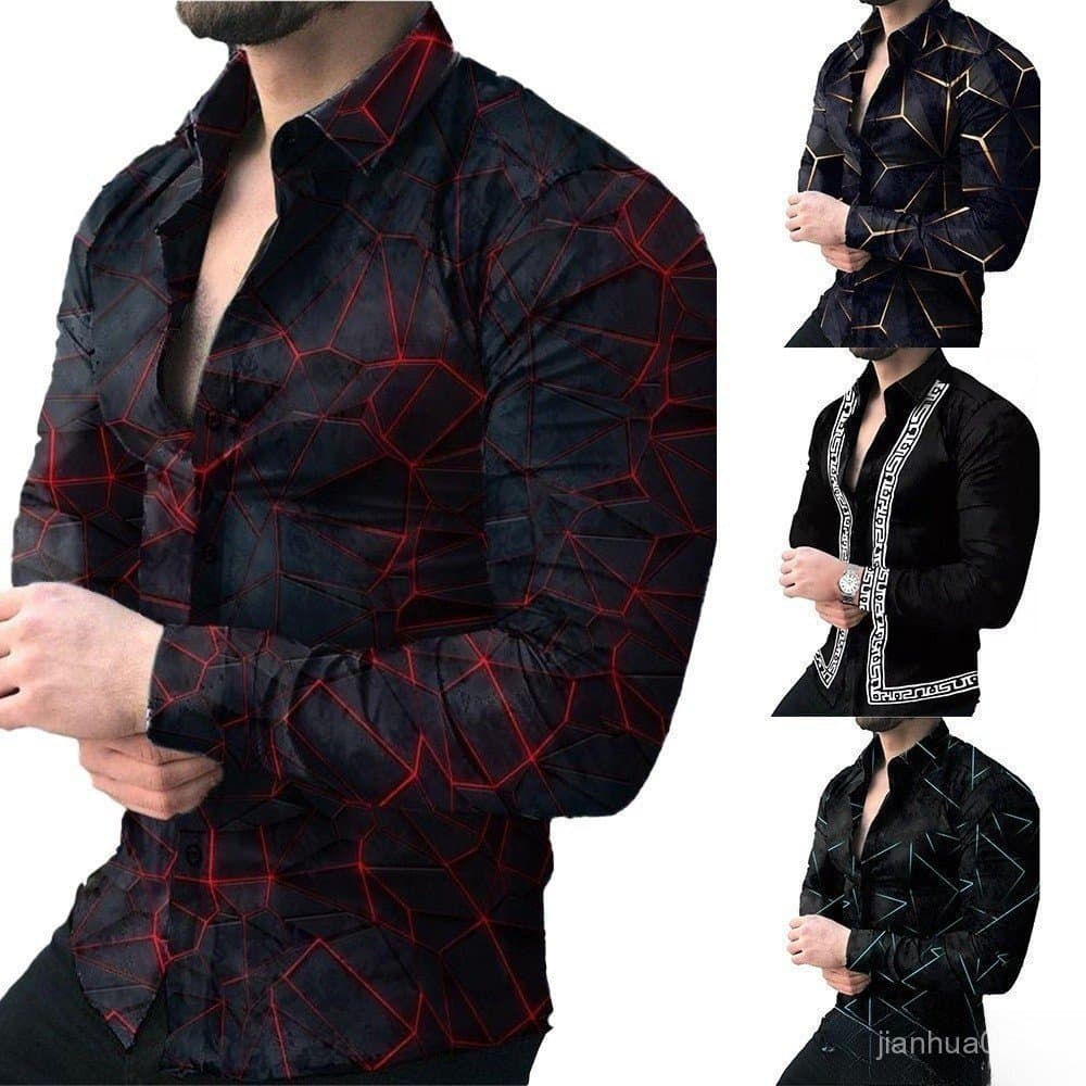 Camisas Masculinas Plus Size de Manga Longa, Slim Fit, com Botões, Estampa Floral, Estilo Casual, Camisetas Formais com