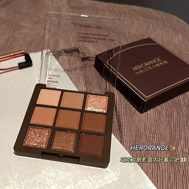 Maquiagem HERORANGE Paleta de sombras de Chocolate de nove cores feminino iniciante perolado fosco cor terra sombra bara