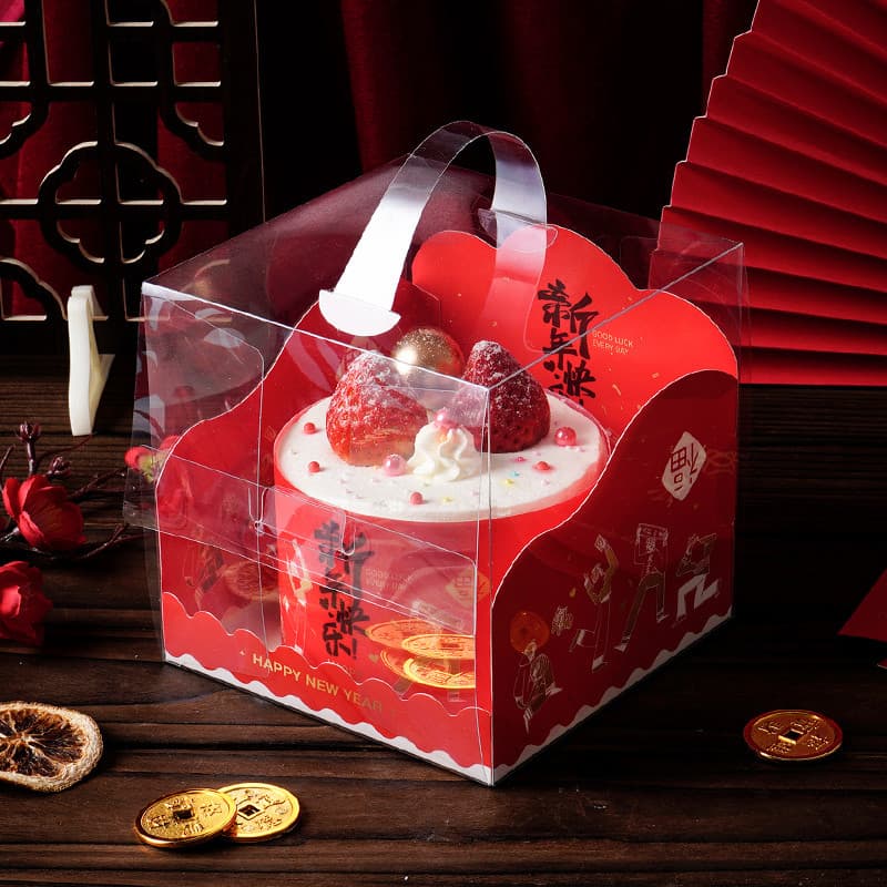 13cm 13cm ano novo transparente portátil caixa de bolo Mousse de aniversário Popping borda caixa de embalagem pequena 10
