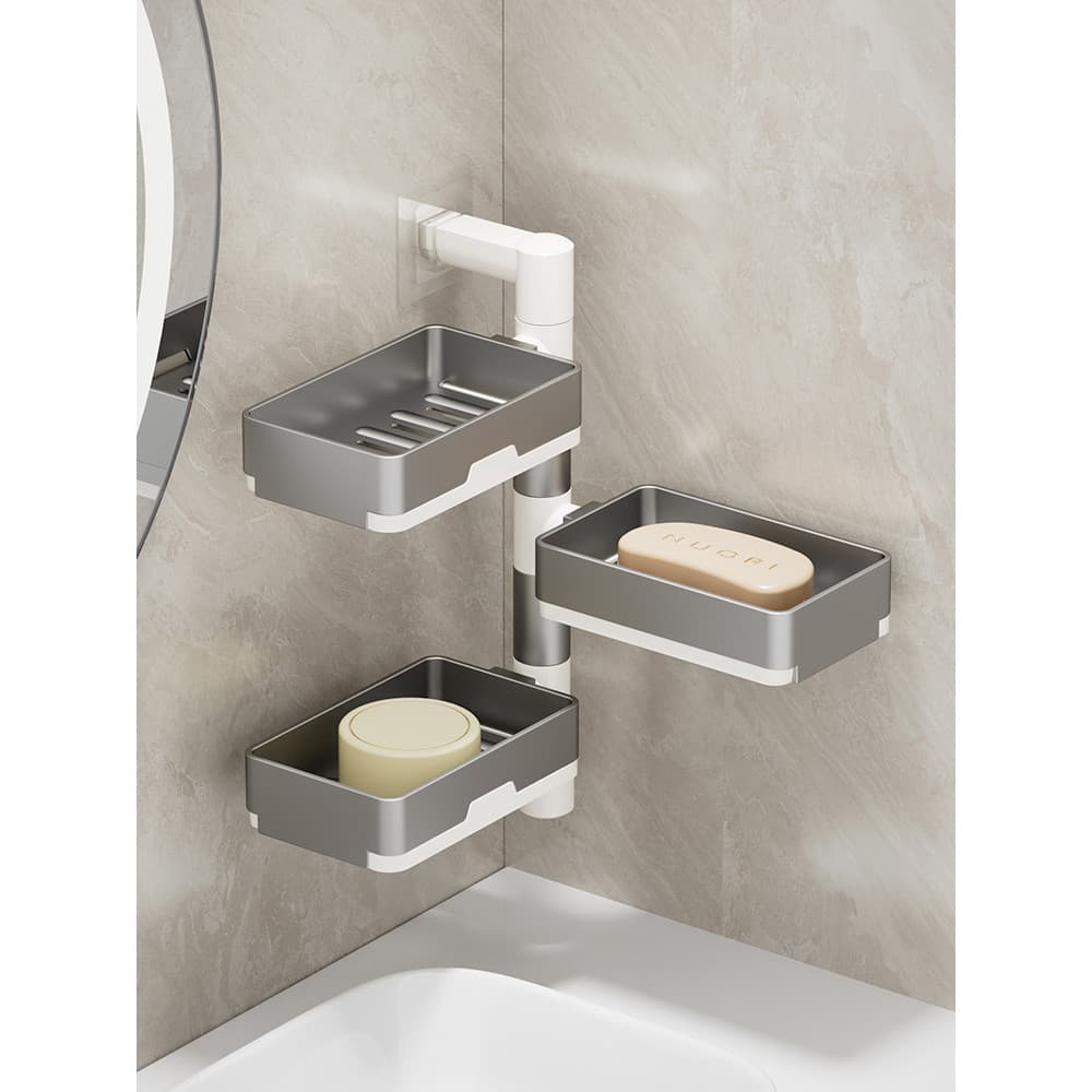 Caixa de sabão rotativa doméstica High-End dupla camada dreno toalete Multi-camada saboneteira perfuração montada na par