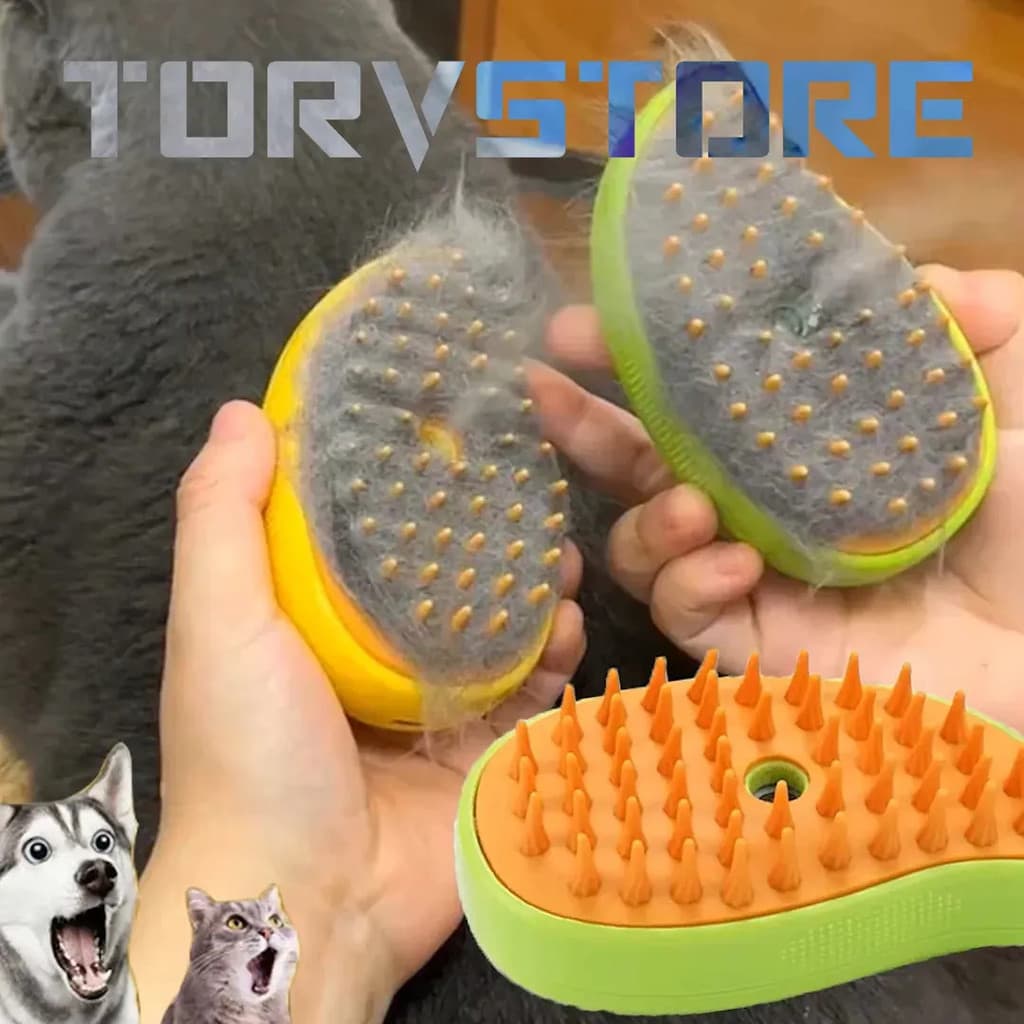Escova De Limpeza Automática 3 Em 1 Para Gatos E Cachorros Amarelo Remove Pelos Massageia Desembaraçador Pet Torvstore