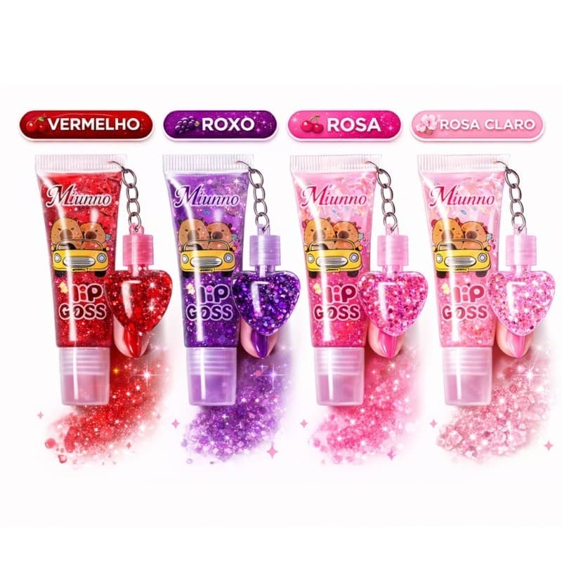 Lip Gloss Infantil Capivara Brilho Lábial Brilho + Chaveiro