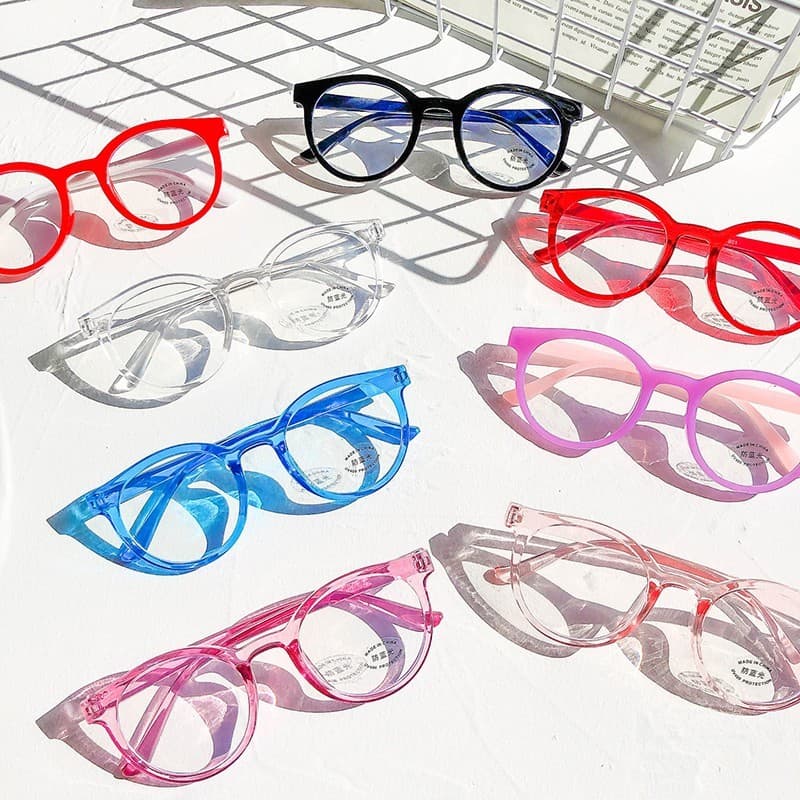 Óculos Infantis com Armação Redonda e Lentes Transparentes/Anti-Luz Azul