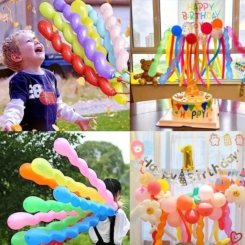 100Pcs/Bag Balões De Látex Longo Espiral Coloridos Em Forma De Torção Insufláveis Para Decoração De Festa De Aniversário