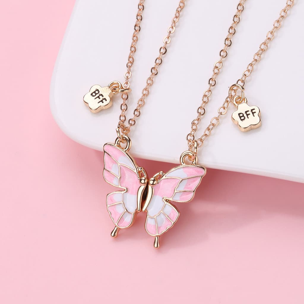 Estoque Pronto 2 Pcs Hot Selling Butterfly Necklace Moda BFF Friend Conjunto De Colares De Liga De Imãs Jóias Presente P