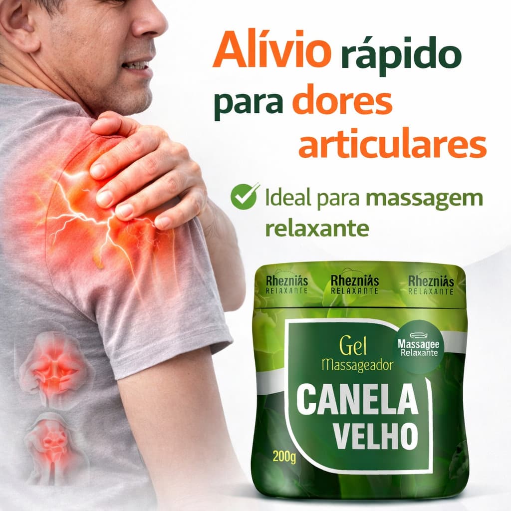 Gel Massageador Canela 200g - dores musculares, articulares, ervas naturais alivio rapido
