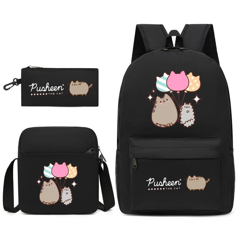 Mochila de viagem ao ar livre com estampa do gato Pusheen do Facebook, mochila de desenho animado de grande capacidade,