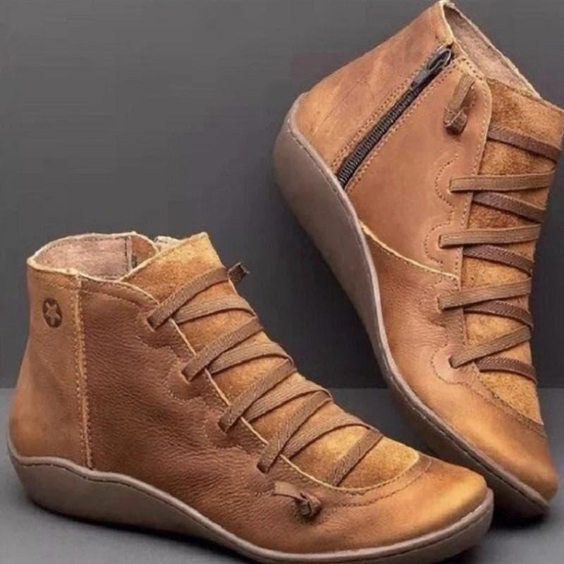 Botas de Neve Femininas de Inverno em Couro Genuíno, Botas Curtas Vintage com Pelo para Mulheres, Botas de Cano Curto co
