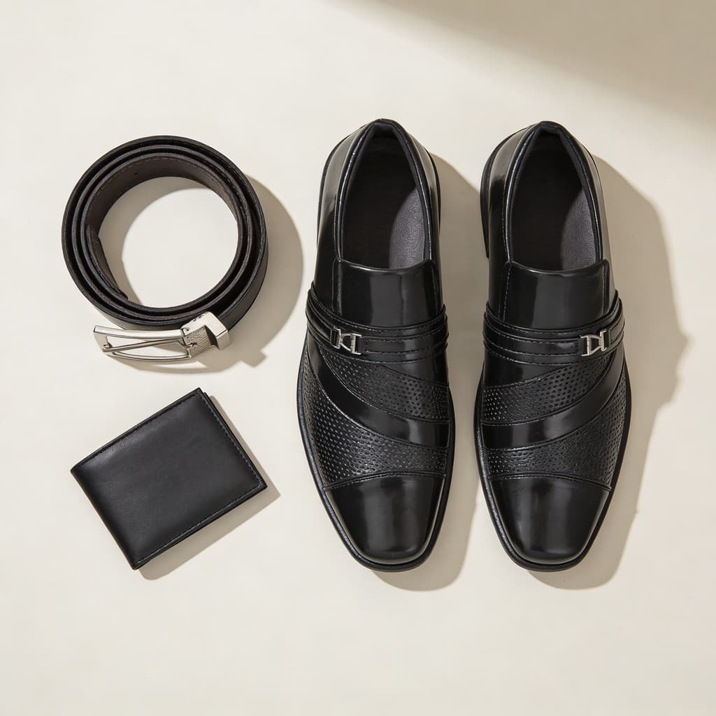 Kit Sapato Social Masculino Preto Verniz Fivela Cinto Carteira Giolo