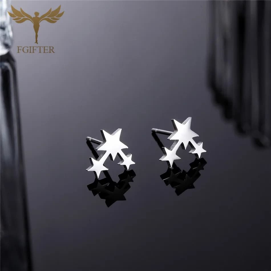 Brinco feminino aço inoxidável prateado estrela