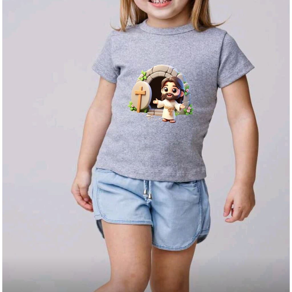 Camiseta Infantil Feminina Jesus Ressuscitado Estampada Manga Curta