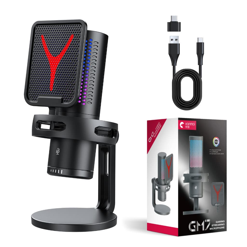 Microfone Condensador USB Cardioid Rgb Para Pc Gamer E Gravação GM7