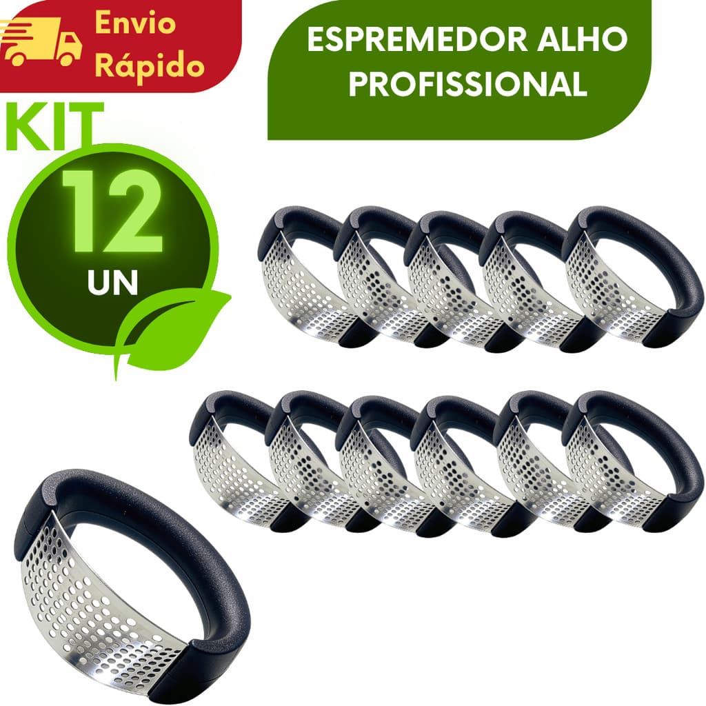12 UNIDADES Espremedor Alho Profissional Inox Compacto Resistente Para Cozinha Restaurante Buffet
