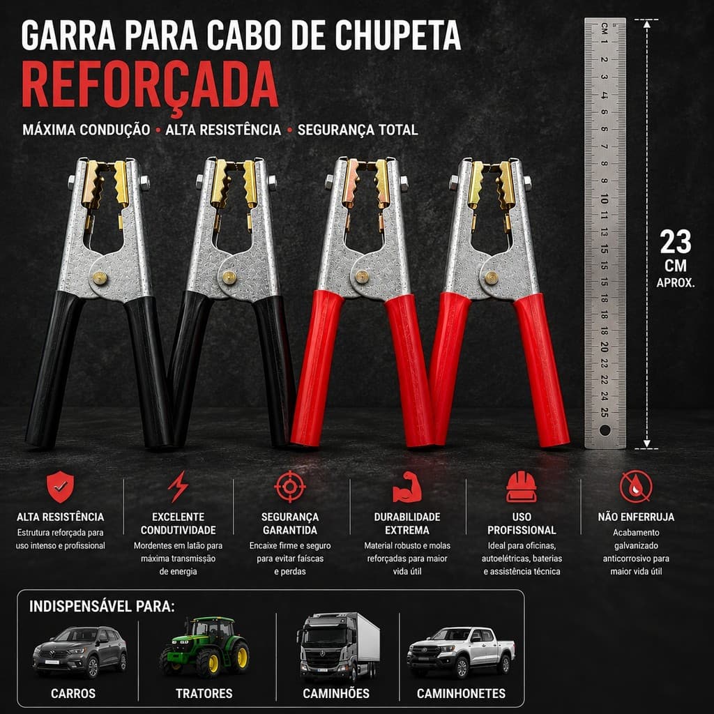 GARRAS PARA CABOS DE TRANSFERENCIA DE CARGA (CHUPETA) 800AP REFORÇADO PARA CARROS, VANS, CAMINHÃO, TRATORES E CARRETAS.