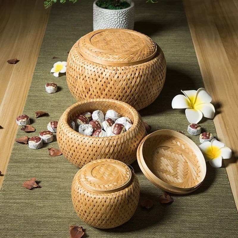 Nnnnjutyg76 Cesto de armazenamento prático de bambu de dupla camada com tampa, produto de alta qualidade