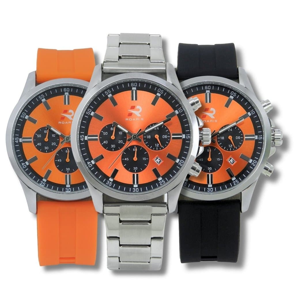Relógio Cronógrafo Masculino Roaris Analógico RR00005 Prata e Laranja e Preto, 5ATM, LUXUOSO,