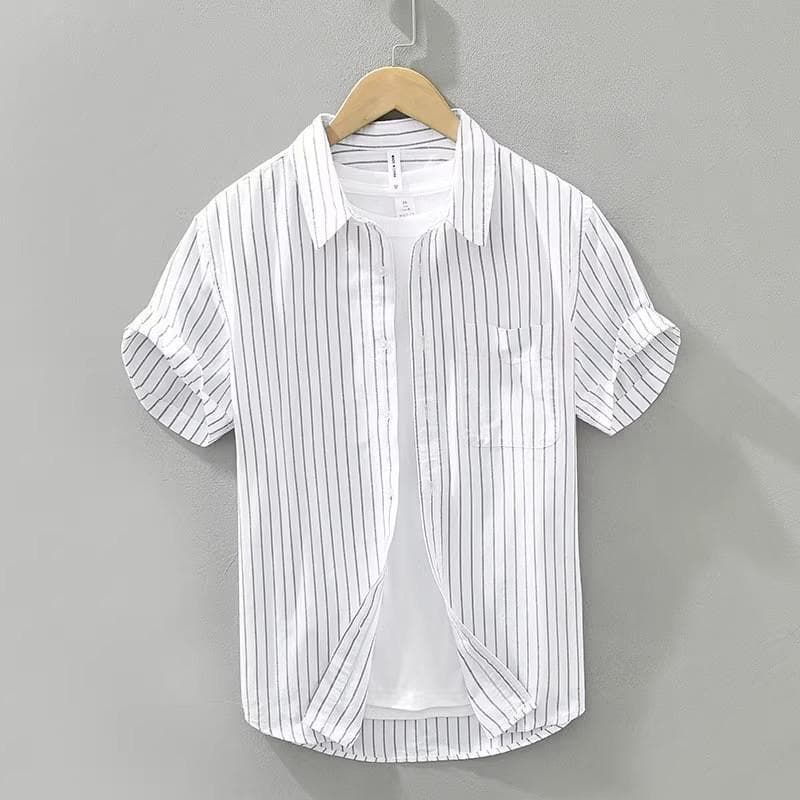 Moda confortável 2025 verão estilo fino resistente ao desgaste sujo camisa de manga curta trabalho wear listrado Sli