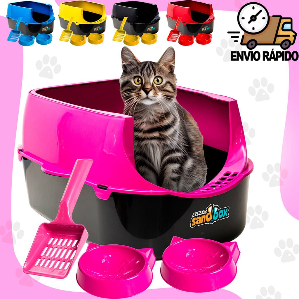 Kit Caixa de Areia Furba para Gatos Encantadora Alta Gigante com Comedouro Pá higiênica