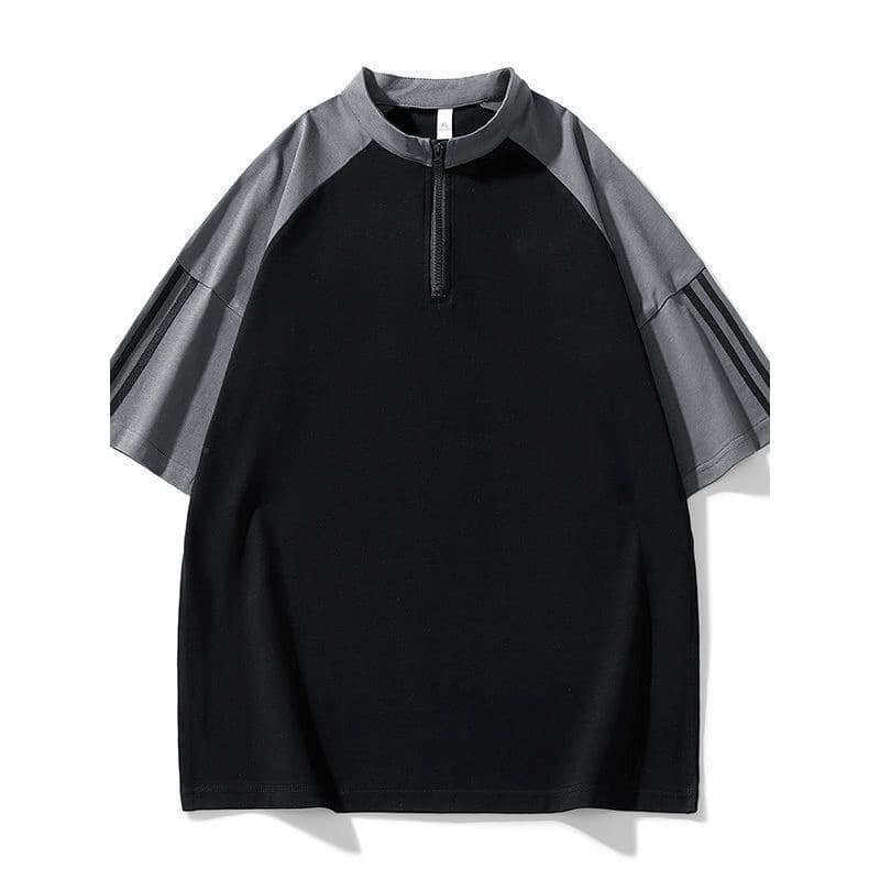 Meio zíper Solona camisa de verão masculina de manga curta de secagem rápida roupas de seda gelo treinamento esportivo c