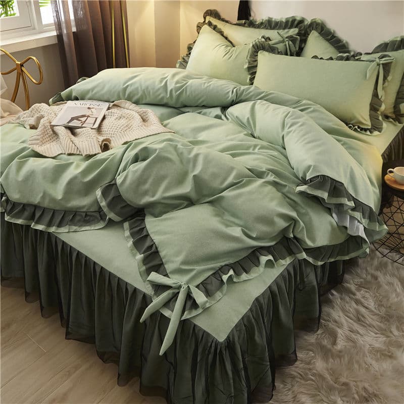 Arco estilo coreano cama conjunto de quatro peças menina princesa coração cama saia colcha capa duplo escovado algodão l