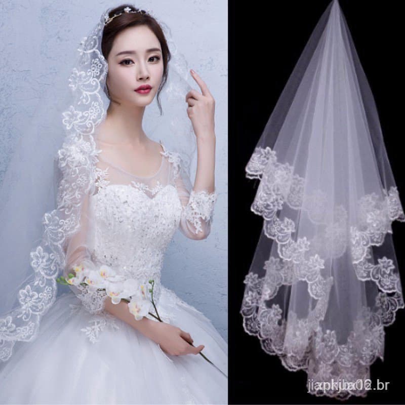 Véu de noiva/rede de tule de 1,5 m com borda de renda francesa elegante para casamento HK3W