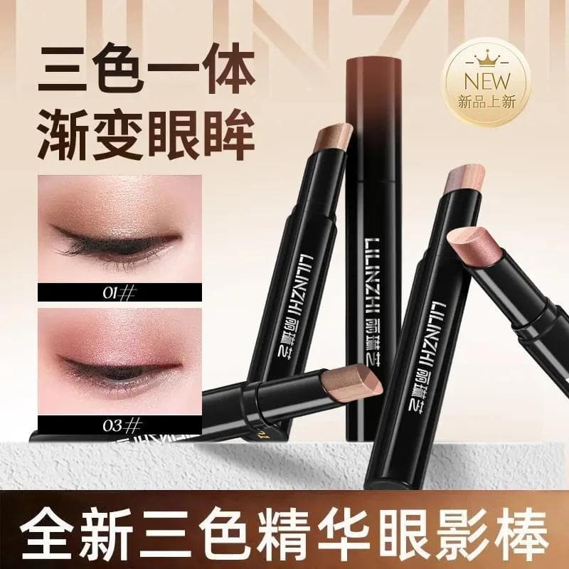 Aplicar maquiagem!Sombra em bastão com essência de três cores, destaque para iniciantes, caneta multiuso, delinear até i