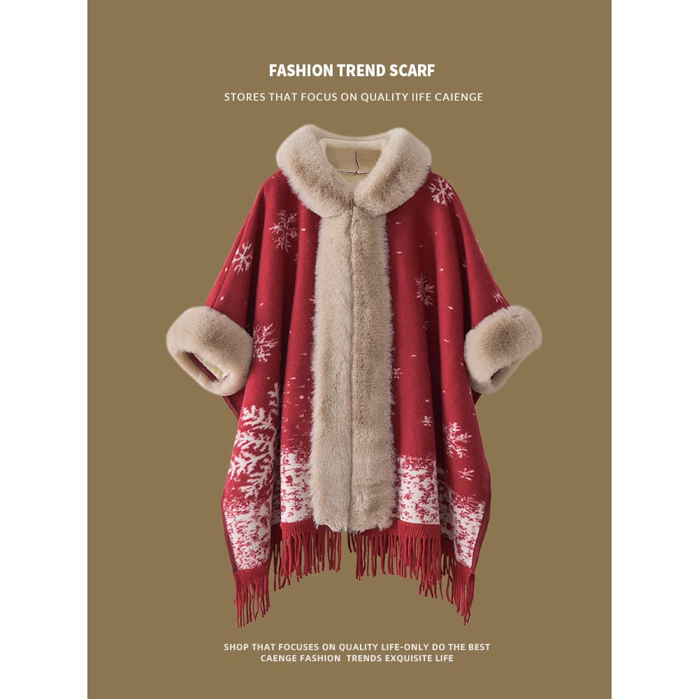 Cheongsam xale manto feminino outono inverno quente vermelho exterior forro de lã engrossado inverno capa de lã usar cas