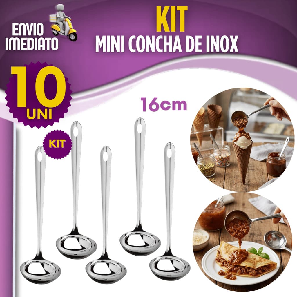 Mini Concha 5/7/9/10 Peças Pequena para Caldas Cobertura Farofa Molhos Temperos Vinagrete Aço Inox