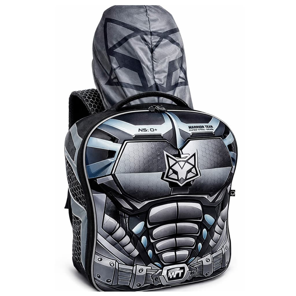 Mochila Escolar Grande Bolsa  Menino Infantil  Com Capuz Reforçada 3D  Relevo