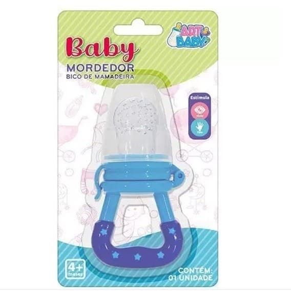 Chupeta Alimentadora Bico De Mamadeira Silicone Infantil Mordedor Chocalho Bebê  Azul Rosa