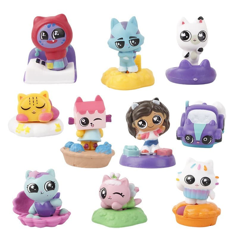 10 Unidades/Conjunto 4 Cm Anime Cartoon Gabby's Dollhouse Figura Gabby DJ Catnip Mama Cat Pandy Paws Cakey Carlita Merca