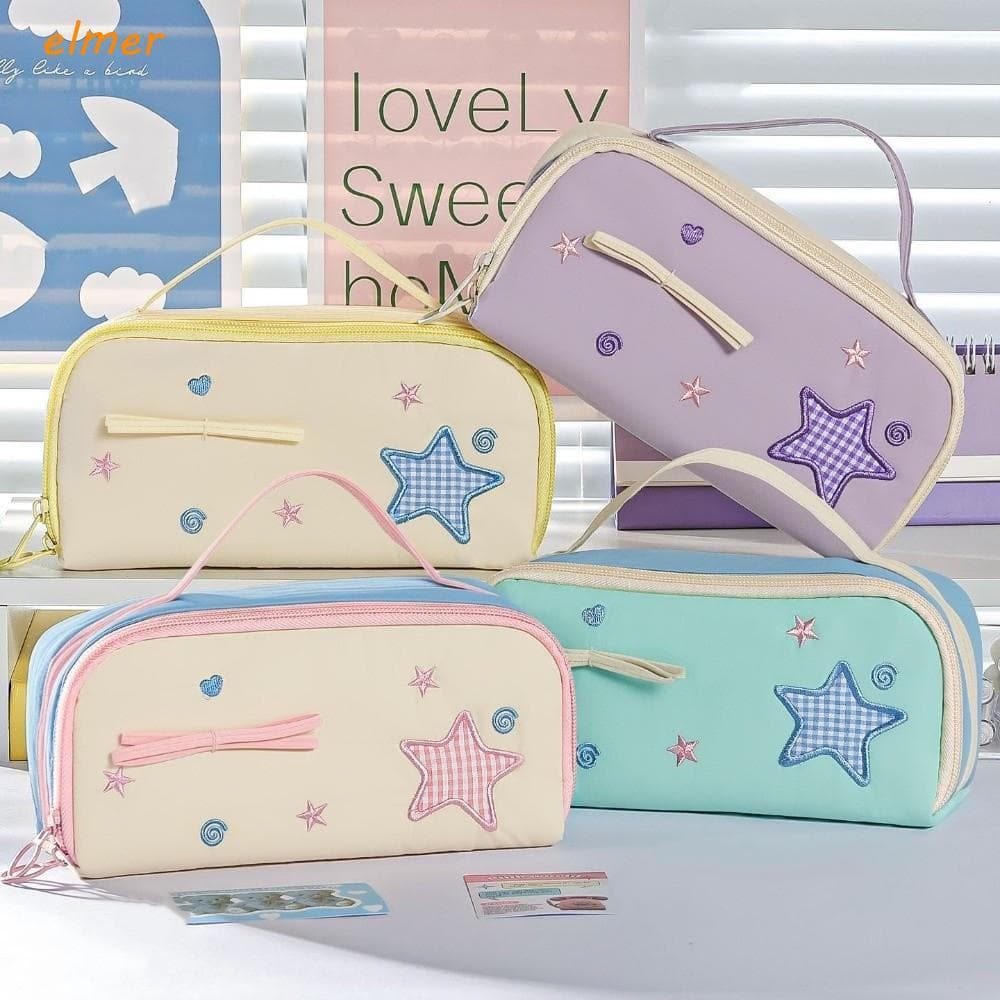 ELMER Bolsa De Caneta Estilo Coreano , Lápis De Armazenamento De Mesa Y2k Star Pencil Case , Grande Capacidade