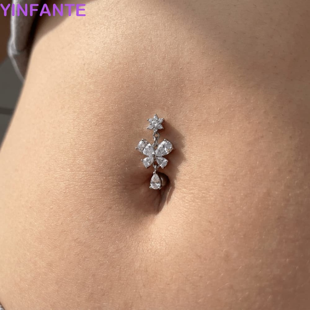Anéis De Barriga Pendurados YINFANTEWN , Umbigo De Aço Inoxidável 316 Com Cabeça De Flor , Lindos Invertidos