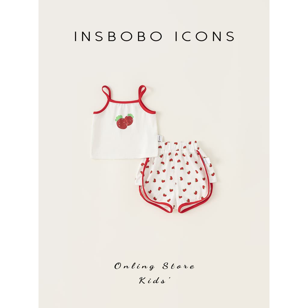 INSbobo terno estilingue para meninas, verão, desenho animado, manga curta, novos Shorts, estilo ocidental, duas peças,
